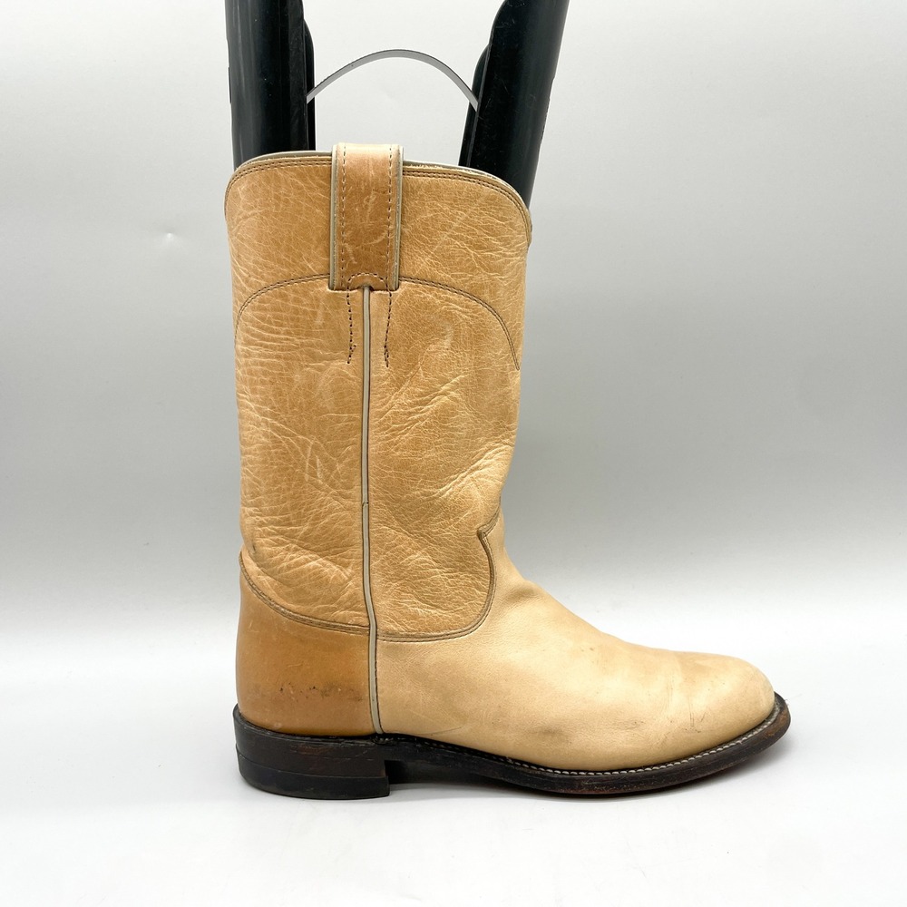 Justin Womens 6 B Western Roper Boots Tan Leather Vintage Ranch Rustic Coastal